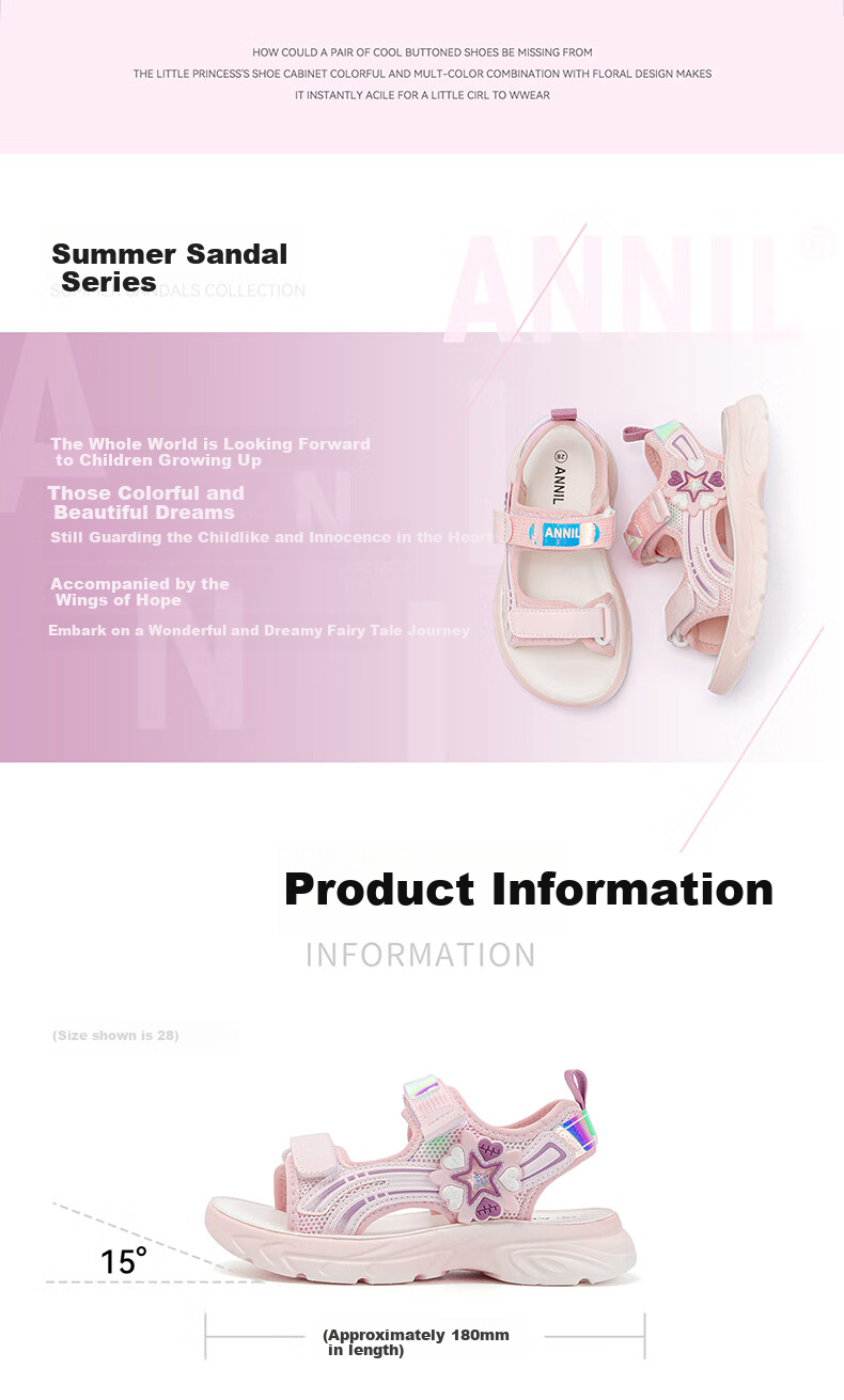 Annil Children's Sandals for Girls, 2025 Summer New Style, Velcro Girls' Shoes, Lightweight Soft-Soled Beach Sandals 6292 2