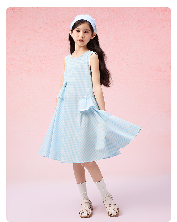 BALABALA Girls' Dress, Children's One-Piece Dress, 2025 Summer Style, for Young And Middle-Aged Children, Plaid Sleeveless Princess Dress, 208225111016 13