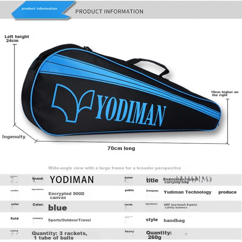 Yodiman Badminton Racket Bag, Black And Blue (Holds 3 Rackets) 1