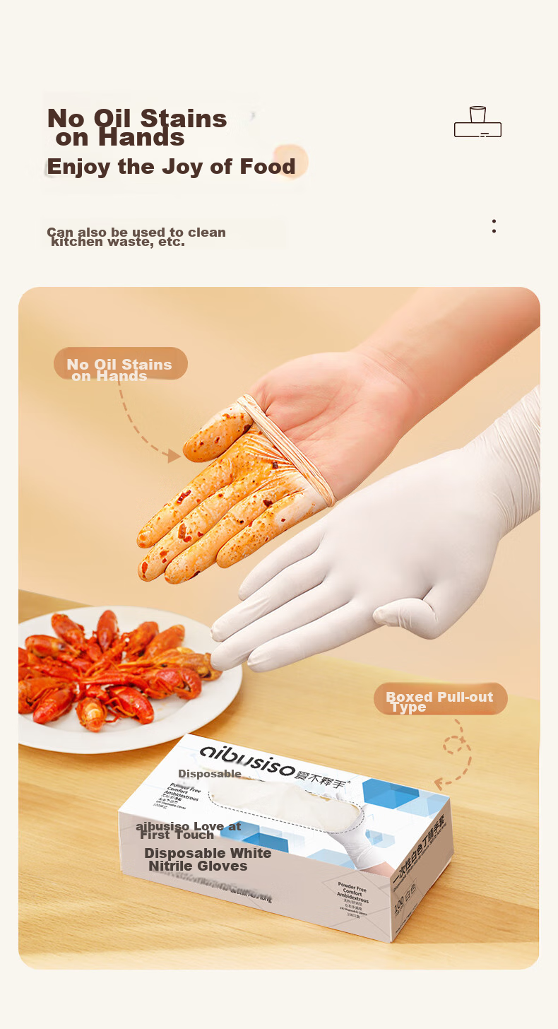 Aibushishou 5 Disposable Nitrile Gloves, Thickened Cold-Resistant Food Grade, 12 Inches, 100 Pieces/box, for Kitchen, Household Chores And Beauty Use 3