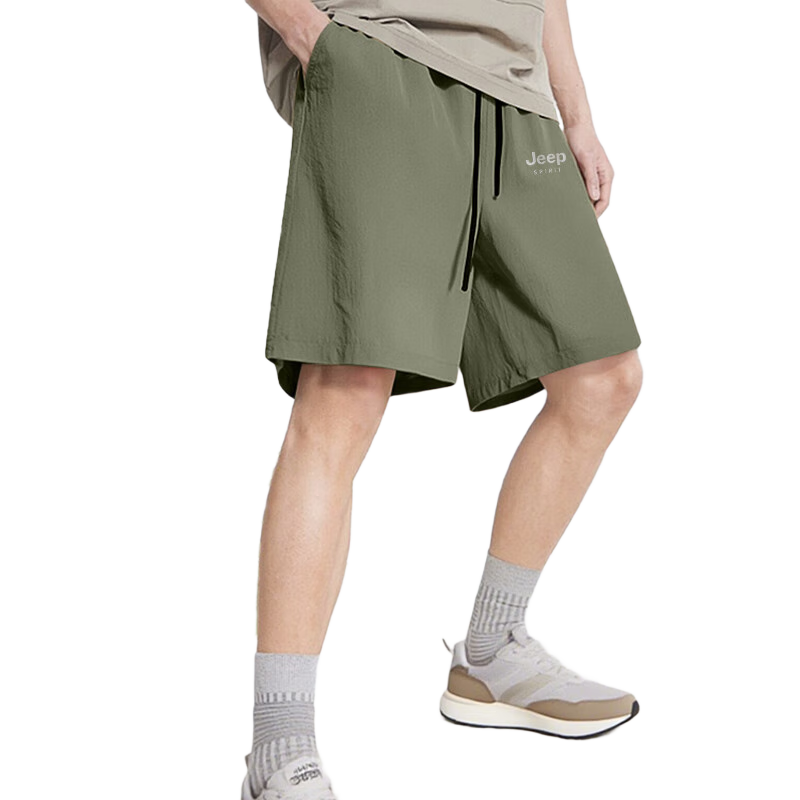 JEEP SPIRIT Men's Shorts, Summer Lightweight Ice Silk Cool-Feeling Breathable Mountain-Style Quick-Dry Sports Five-Point Pants, Army Green, XL