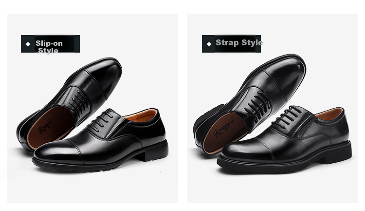 Qiangren Formal Shoes for Men, 3515 Three-Joint Business Leather Shoes, Cowhide Quality Commuter Men's Shoes, JD387, Black, Size 42 8