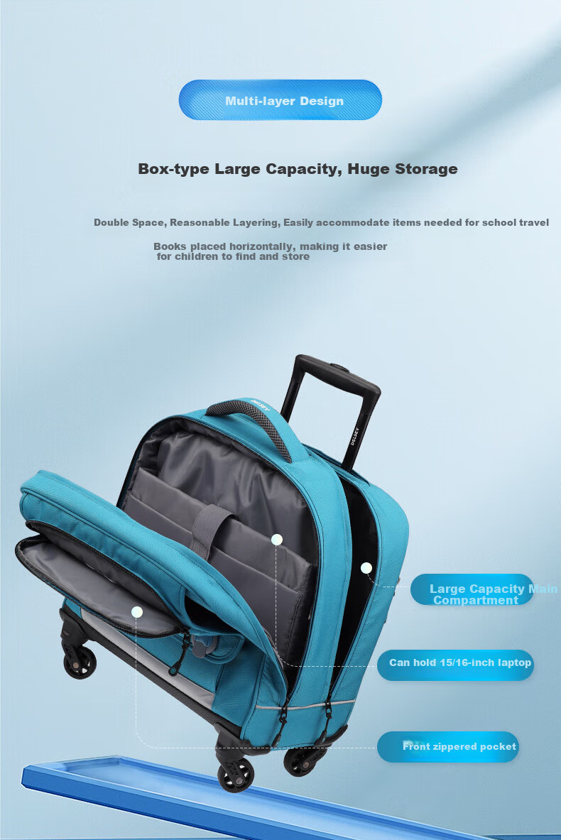 DELSEY Large Capacity Backpack for Men And Women, Ergonomic Spine Protection, Suitable for Grades 1-3 Elementary School Students And Children, with Trolley Handle 4