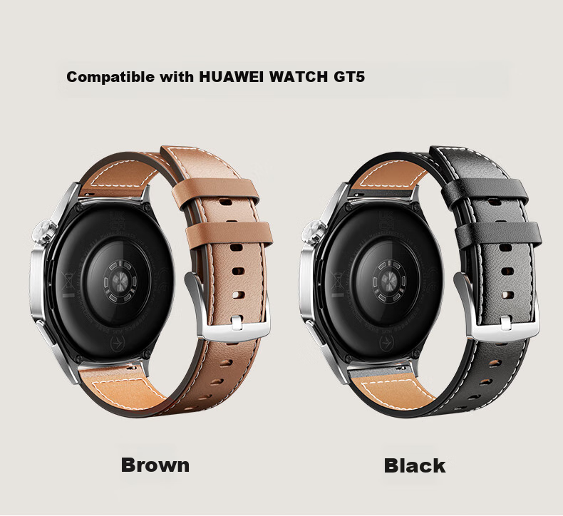 CangHua Leather Watch Strap Compatible with Huawei GT7/GT6/GT5, GT4/GT3/GT7Pro/GT2/Watch6/6Pro/5/Watch4Pro/3/buds2, Black 4
