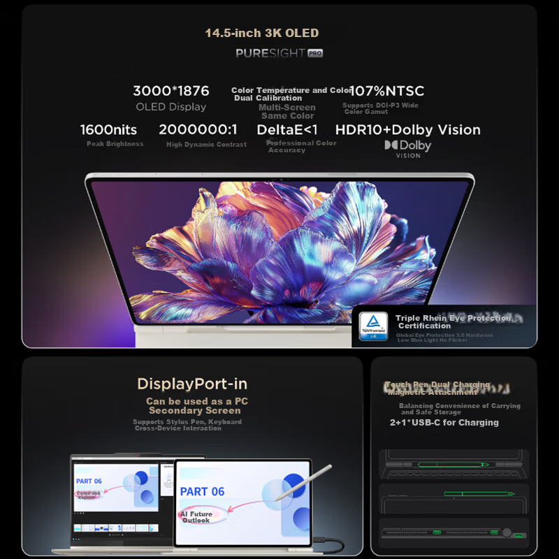 Lenovo YOGAPadPro14.5AI Yuan Qidian [Zhang Linghe's Same Tablet], High Anti-Reflective OLED 3K True Color Display, 16+512GB Light Sea Blue [Including Pen + Keyboard]