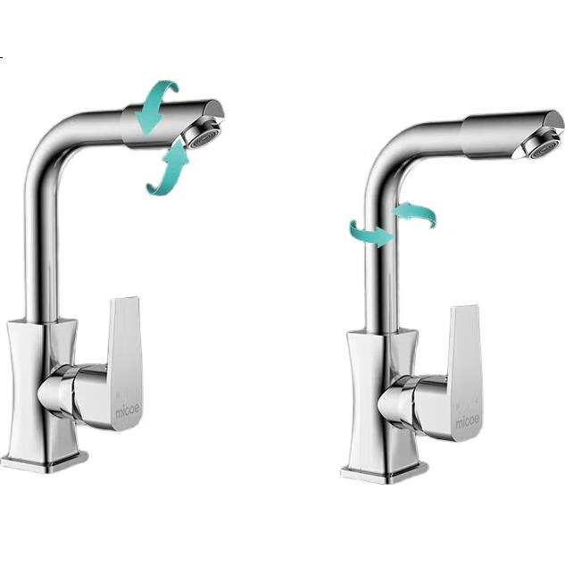 Смеситель MICOE M-C200V для раковины, однорычажный, поворотный излив, хромированный, из сплава алюминия, с аэратором, 2 режима подачи воды