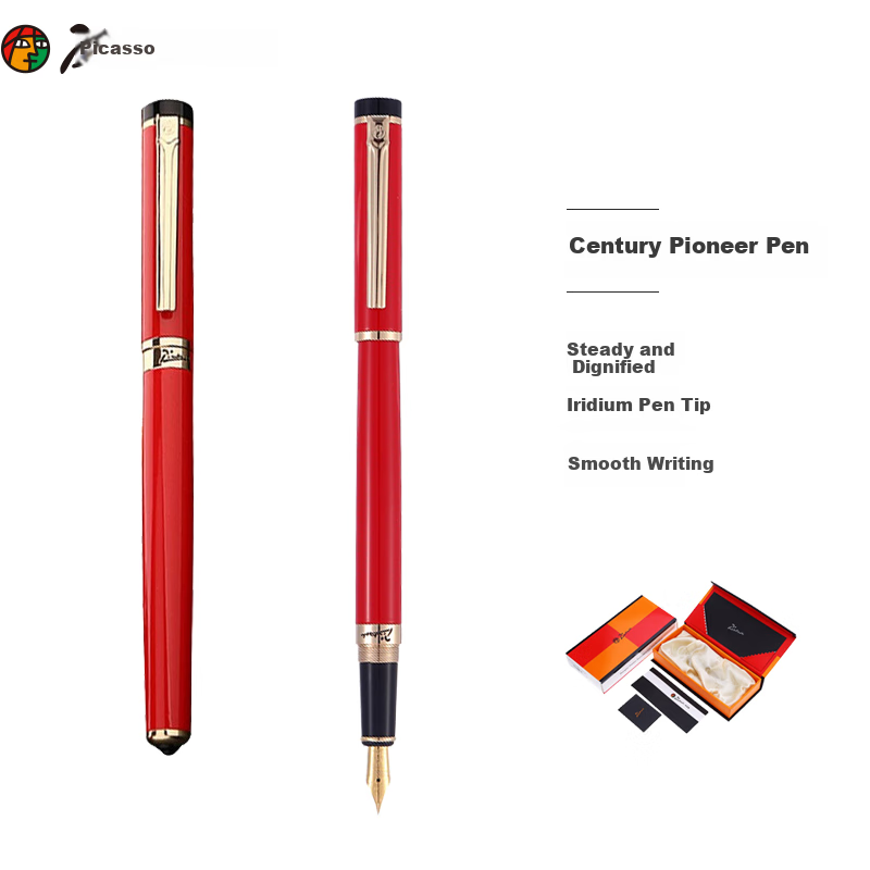 Pimio Fountain Pen, Signature Pen, Business Office Gift, Adult Student Handwriting Practice, Birthday Gift for Men And Women, Iridium Gold Ink Pen, 908 Bright Red