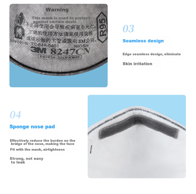 3M 8247CN R95 Organic Vapor Odor And Particulate Activated Carbon Mask, 20 Pieces/box 7