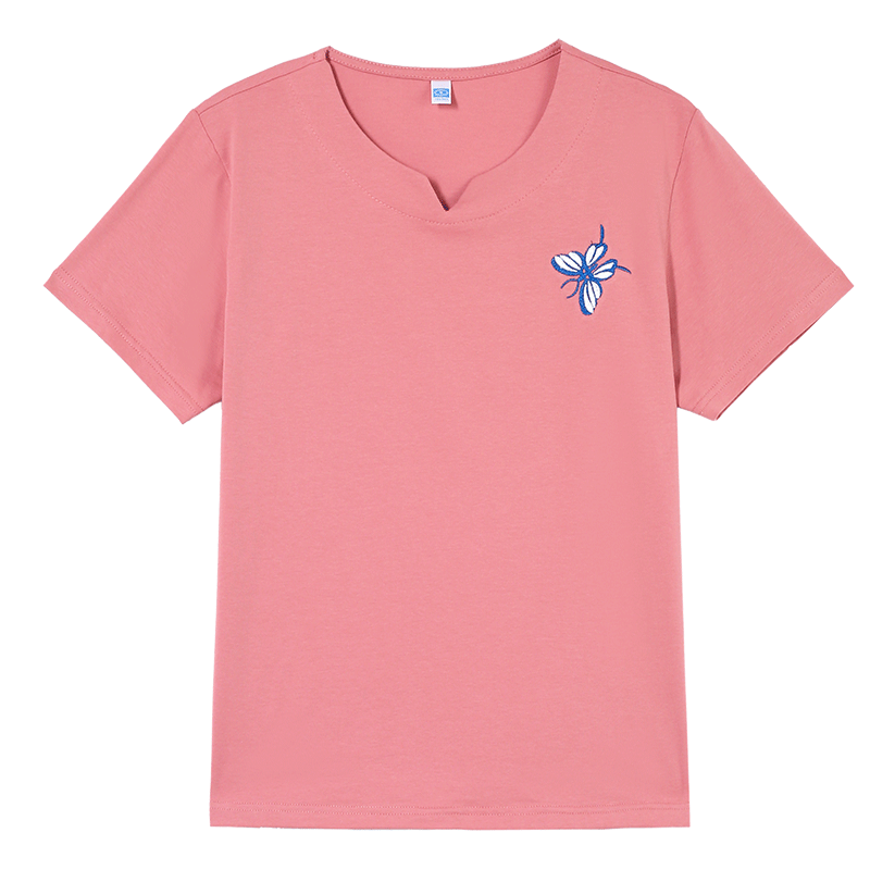 TUCANO Pure Cotton Short-Sleeve T-Shirt for Women, V-Neck Embroidery, Plus Size, Summer New Style, Middle-Aged Mom's Top, White, 4XL