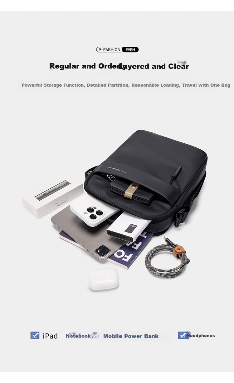 POLO Shoulder Bag for Men, Multifunctional Crossbody Bag, 10.9-Inch IPad Bag, Vertical Phone Bag, Sports Messenger Bag for Me 5