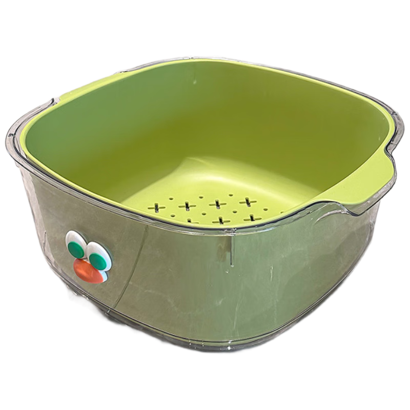 PINYU Double-Layer Dopamine Draining Basket, Cute Fruit Basket for Home Use, Washing And Filtering Water Two-In Thickened Fruit Plate And Vegetable Washing Basket