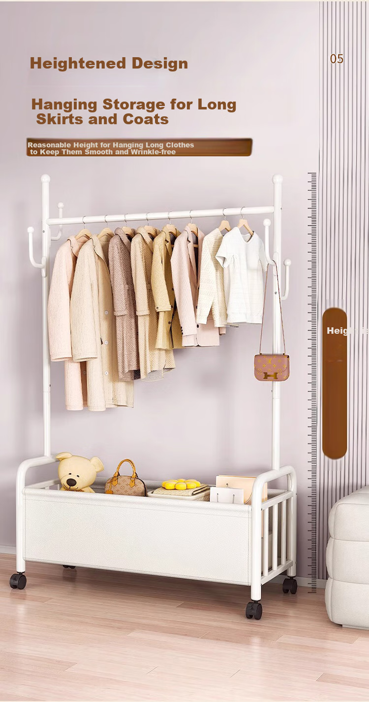 Jingcai Coat Rack, Floor-Standing Clothes Hanger, Movable Bedroom Clothes Stand, Drying And Storage Rack, J01 Beige, 60cm 6