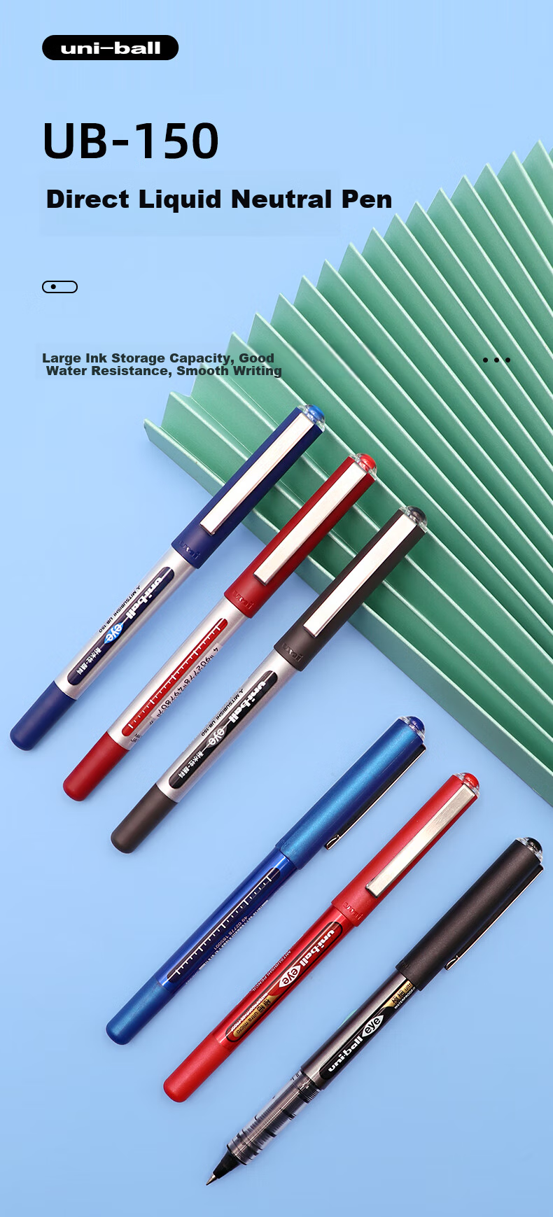 Uni-Mitsubishi Uni-Ball EYE Red Gel Pen, Stylish 0.5mm Red Pen, Signature Pen, Business Direct Liquid Pen, Student Pen, Water-Based Pen Set, UB-150, 3 Pcs 1