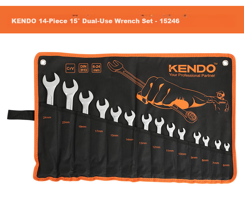 KENDO Plum Blossom Double-Ended Wrench Set, Automotive Repair Tools, Open-End And Box-End Wrenches, 8-Piece Set 13