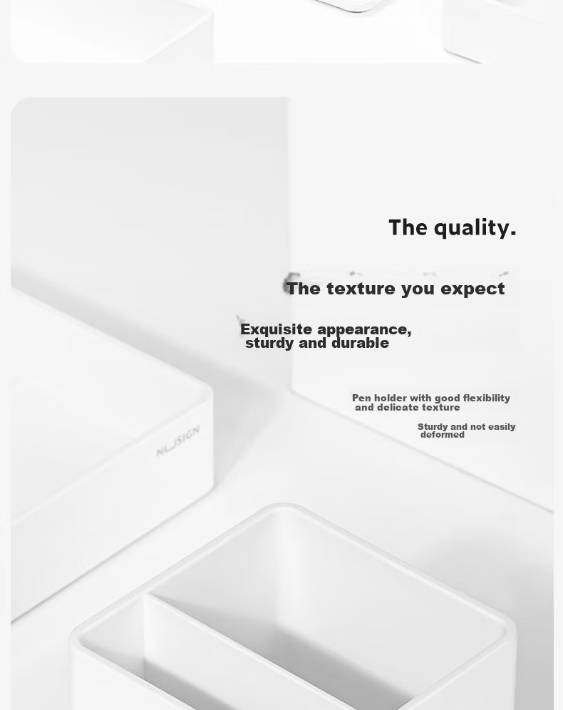 Deli Simple Grid Pen Holder, Office Desktop Storage Box, Non-Slip Base, Thickened Double-Compartment Cosmetic Organizer, Office Supplies, Ivory White NS011 5