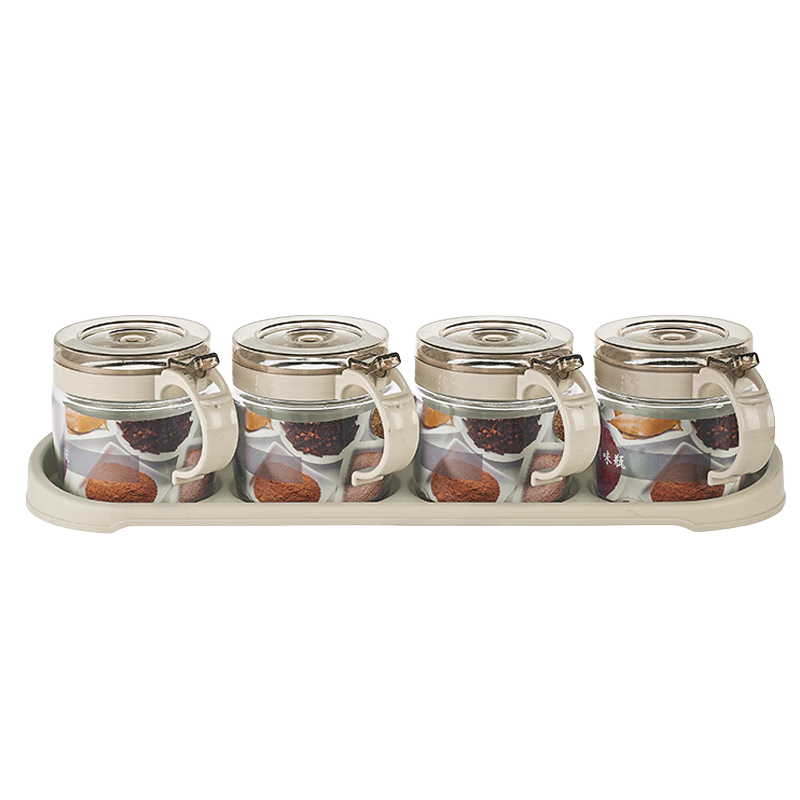 MENGTING Seasoning Container Set, Home Spice Jars, Kitchen Salt Shakers, Glass Condiment Boxes, 4-Piece Set