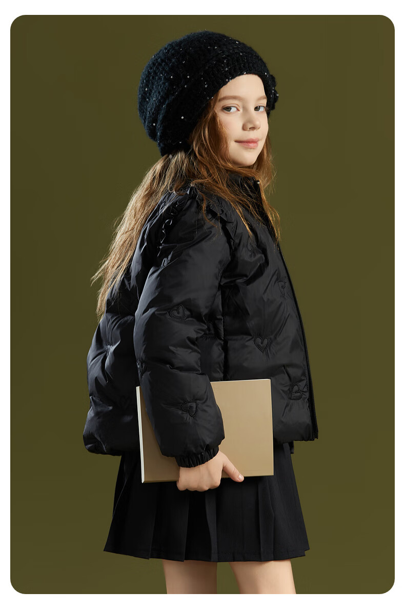 Follow Me Girls Lightweight Down Jacket Winter Children's White Duck Down Short Stylish Warm Coat Black 120cm 10