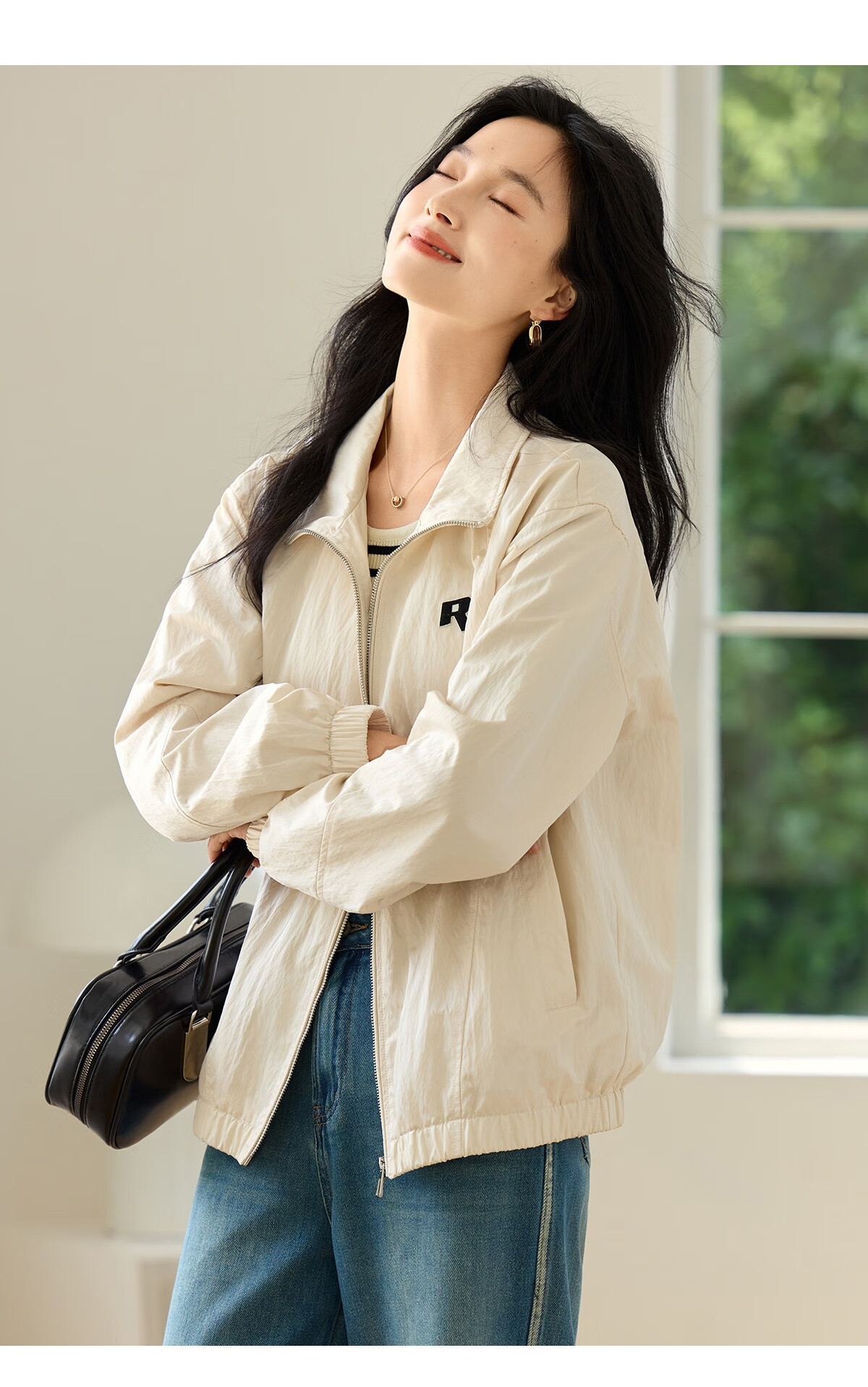 Chushen Spring and Autumn Short Jacket Women Fashion Stand Collar Drop Shoulder Loose Casual Jacket Top S53D049 13