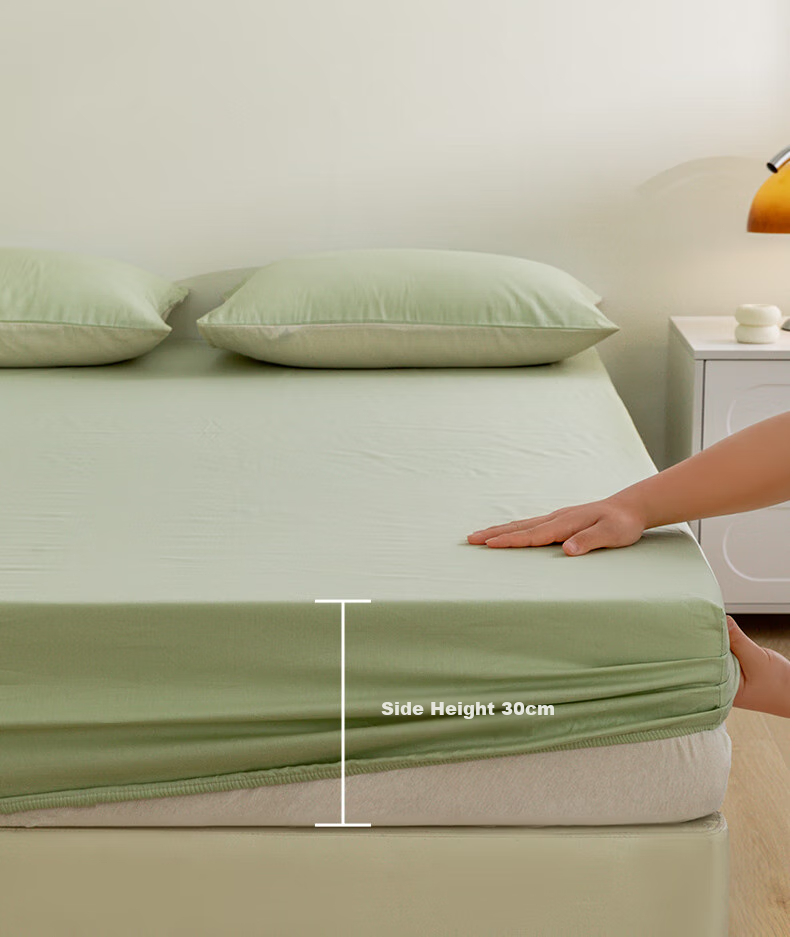 Hengyuanxiang Pure Cotton Fitted Sheet, Single Piece, Class A Antibacterial, 100% Cotton Mattress Cover Protector, Apple Green, 180*200cm 5