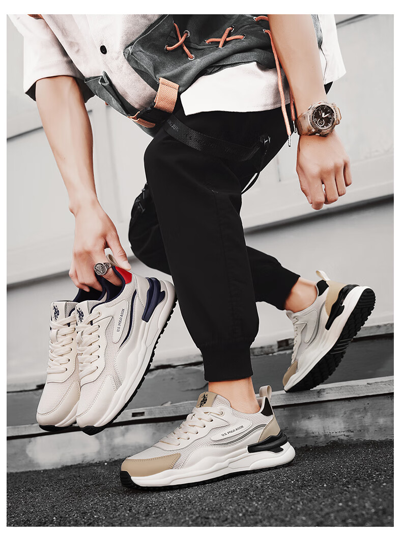 U.S. POLO ASSN. Men's Shoes, Autumn New Style, Breathable Thick-Soled Casual Shoes, Low-Top Mesh Forrest Gump Shoes, Sports Running Shoes for Me 14