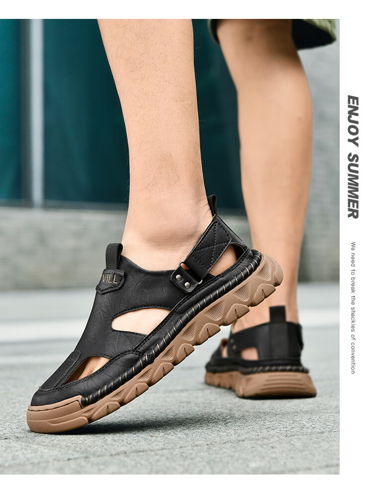 Guizhibu Summer Breathable Sandals, Non-Slip Sports Casual Closed-Toe Beach Shoes, Light Luxury Leather Sandals G1101 Light Brown 39 6