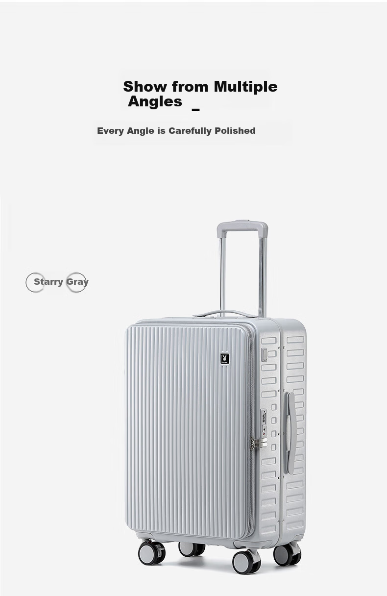 Huahuagongzi Luggage Suitcase for Men And Women, Carry-On Travel Case with Password Lock, Front Opening Aluminum Frame Case, Midnight Black, 24 Inches 11