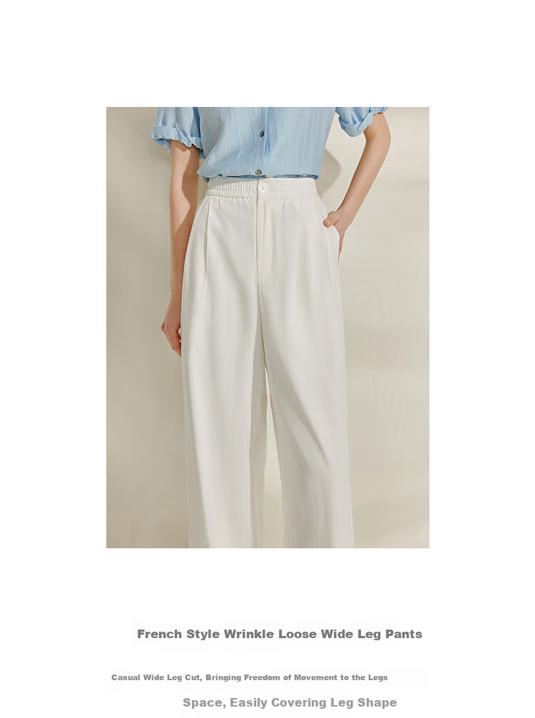 INMAN [Same As in Fashion Shows] French Draping Wide-Leg Straight Pants for Women, Summer 2026 Long Trousers, Pearl White, Size S 1