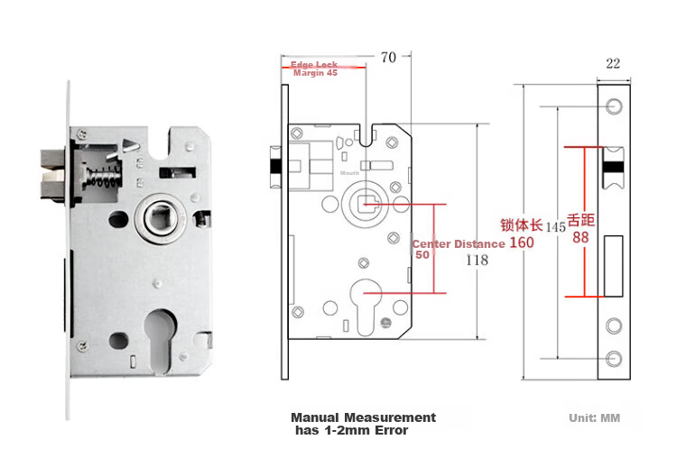 Aoben Small 50 Lock Body, Bedroom Door Lock Body, Anti-Insert Lock Body MST50-125 14