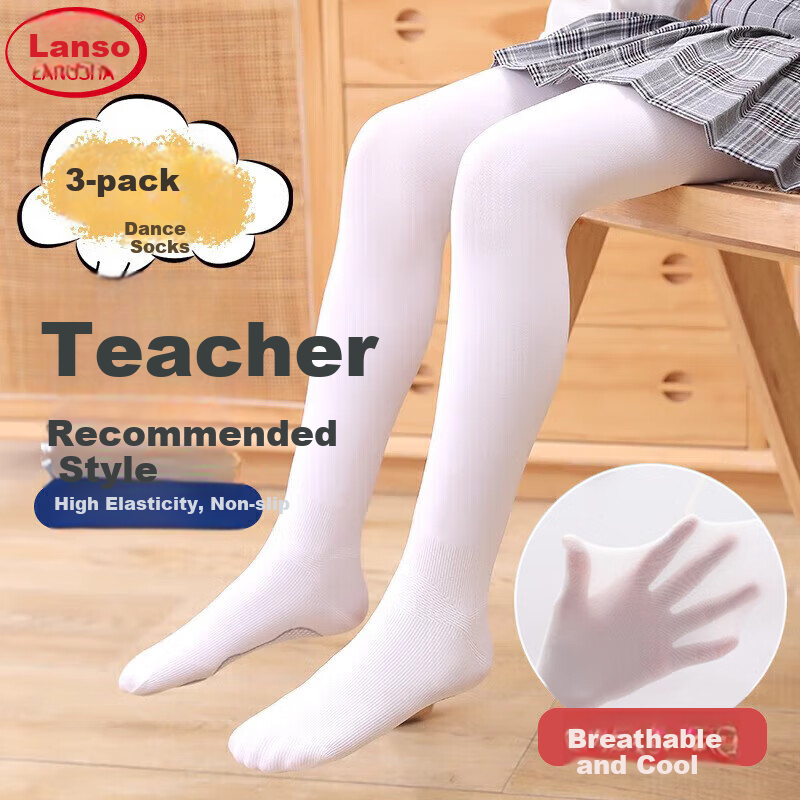 LangSha Children's Dance Tights, Summer Style, White Leggings for Dancing Practice, Girls' Thin Stockings, 3-Pack