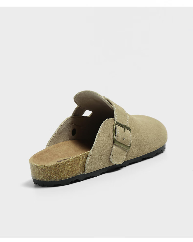 FOREVER21 Women's Leather Slippers Spring Autumn Birkenstock Style Thick Sole Slip-On Half Slippers Khaki Size 36 12