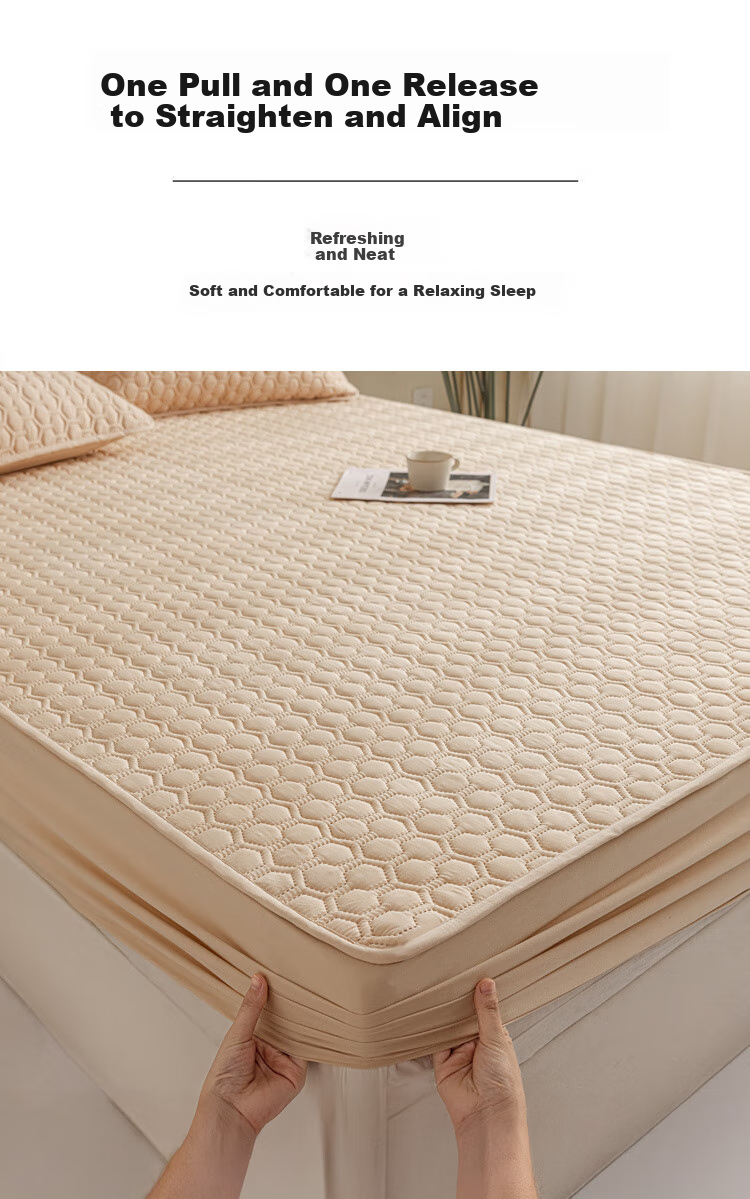 Dushiliren Class A Quilted Antibacterial Fitted Sheet, Home Bed Cover, Single Full Coverage Dustproof Bed Cover, Milk Tea Color, 150*200cm 8