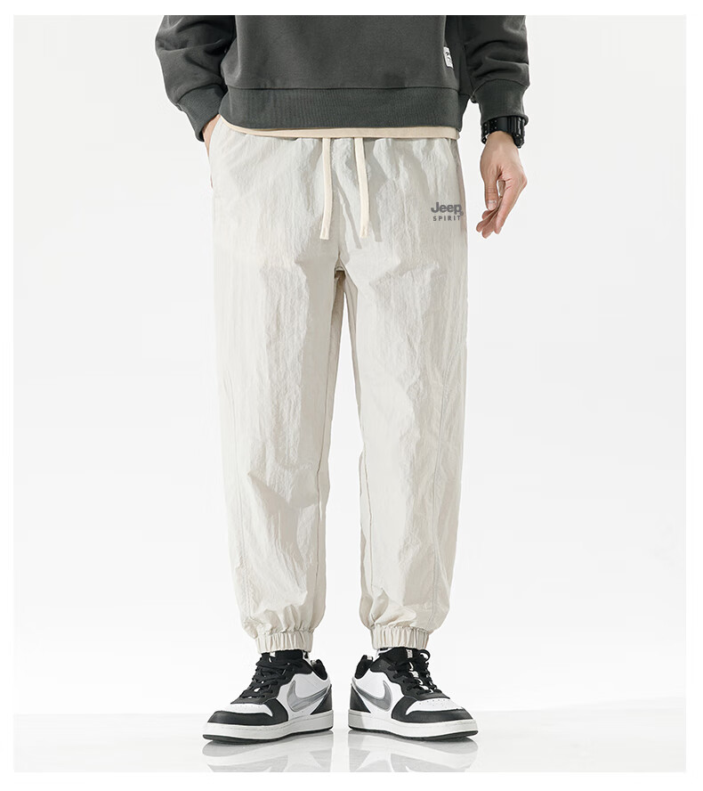 JEEP Men's Summer Casual Pants Ice Silk Loose Fit 2025 New Quick-Dry Trendy Sports Pants Carbon Black L 7