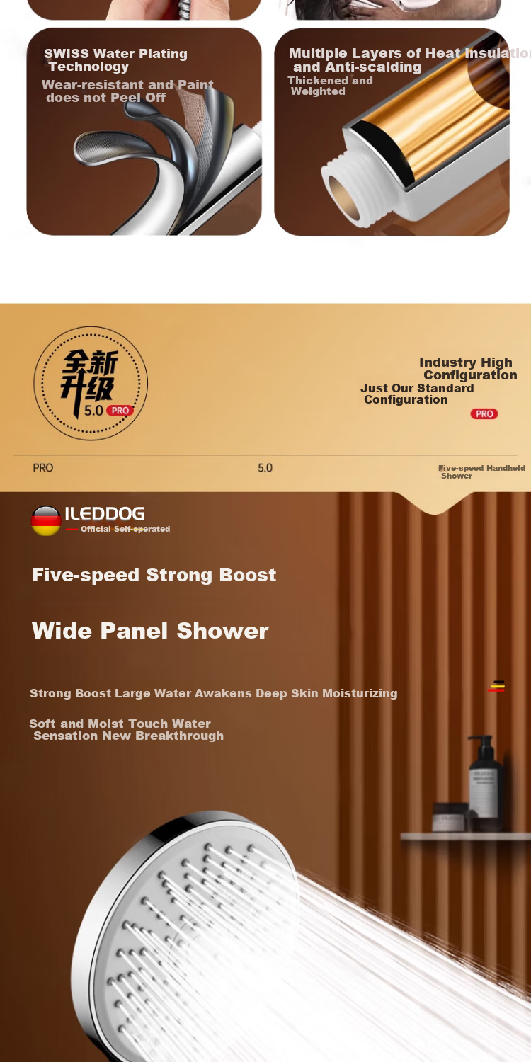 ILeddog [Germany] Large Panel Three-Mode Powerful Pressure-Boosting Shower Head Bathroom Handheld Shower Set HL-005 6