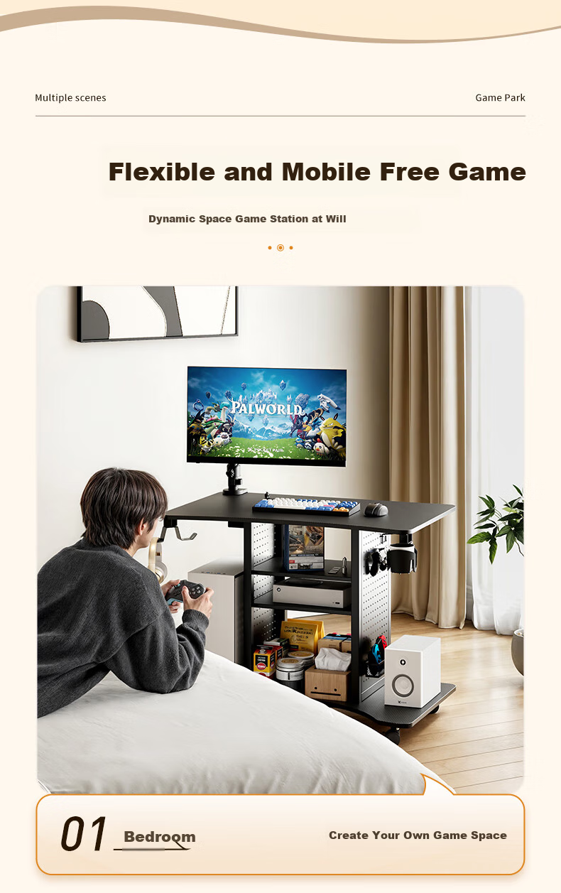 PSEAT Computer Desk Gaming Station with Multiple Scenarios, Compact Desk with Movable Computer Table, Home Gaming Desk 3