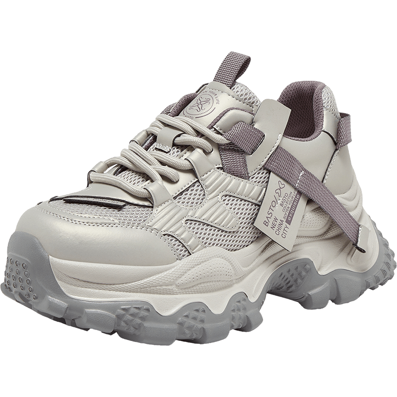 BASTO 26 Spring Dad Sneakers Fashion Thick Sole Height Increasing Women's Casual Shoes B6091AM6 Gray/Purple 37