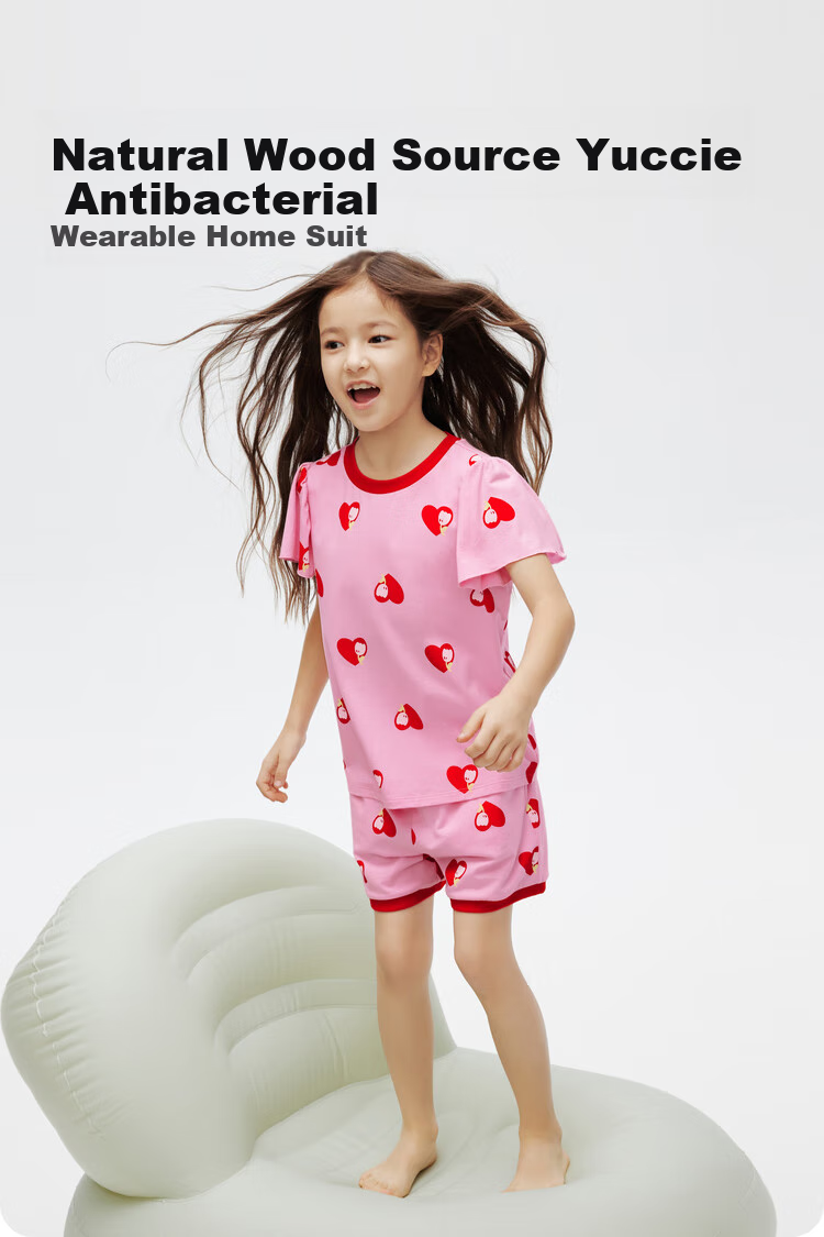 Annil [3A Grade Antibacterial] Girls' Short-Sleeve Loungewear Set, Summer Pajamas, Loose-Fitting 1