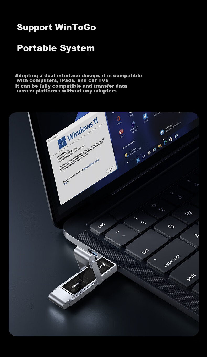 EAGET SU220 512GB Dual-Interface Portable SSD Flash Drive, 2000MB/s, USB3.2/Type-C High-Capacity Flash Drive, Compatible with Phones And Computers, Office USB Drive 7