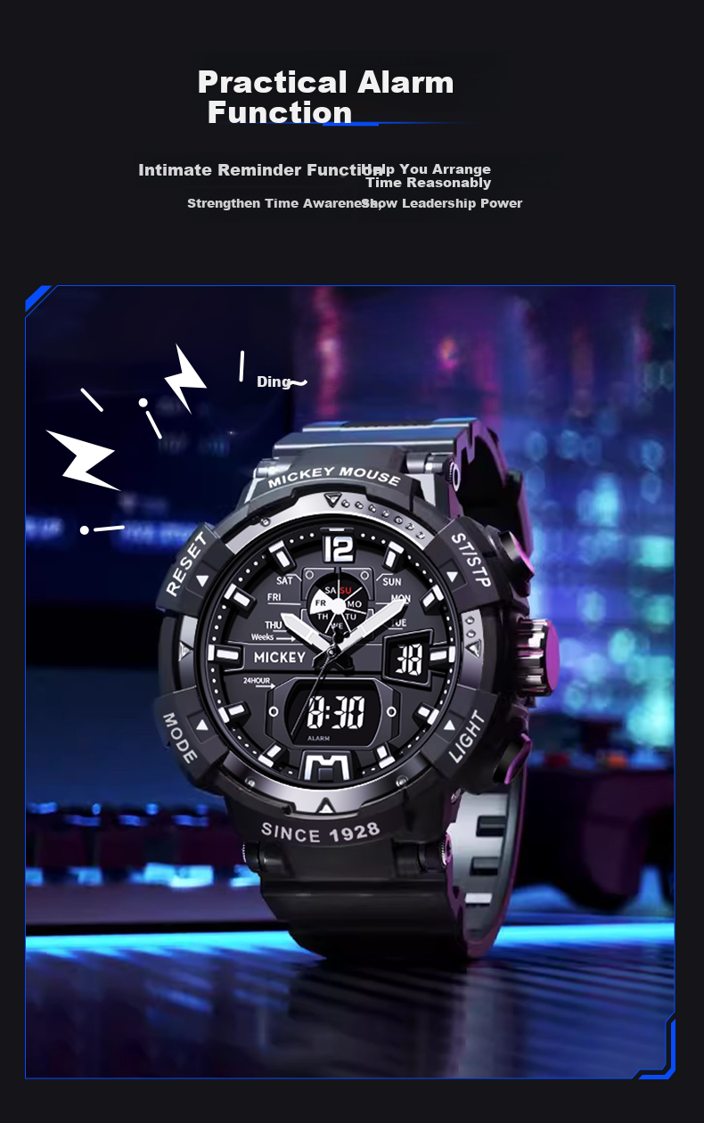 Disney Watch for Men, Students, Trendy Sports, Waterproof, Teenagers, Middle And High School Students, Multifunctional Dual Display Digital Watch, Cool Black And Purple 6