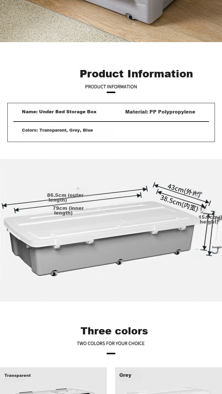 SPACEXPERT Extra Large Under-Bed Storage Box, 65L Volume, 52L Capacity, Transparent, Set of 2, with Wheels 6