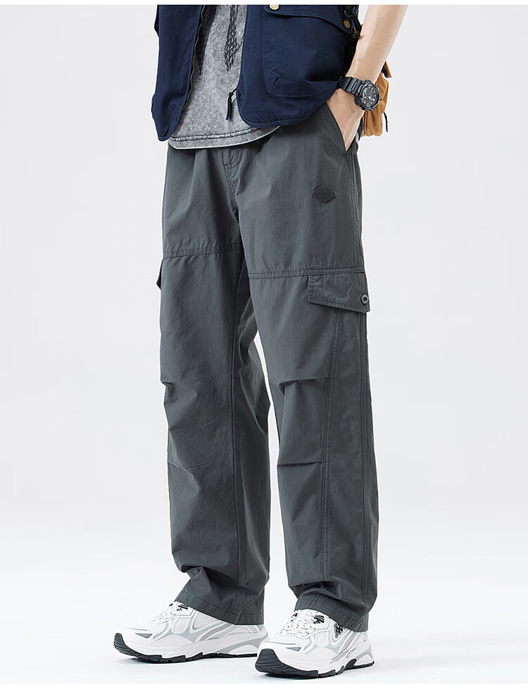 JEEP Ice Silk Pants for Men, Workwear Style, Spring And Summer Tactical Casual Trousers, Loose-Fitting Trendy Men's Pants, Gray, 4XL 6