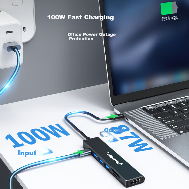 Lemorele Type-C Expansion Dock, 7-In HDMI 4K, USB3.0*3, PD100W Fast Charging, SD/TF Card Reader, Mac Expansion Dock, Compatible with Apple And Huawei Laptops, TC90
