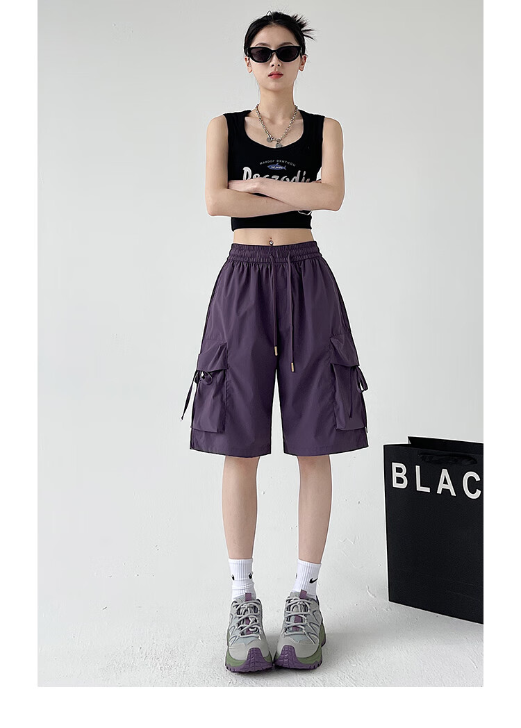 Ziyouxi Wide-Leg Cargo Shorts for Women, Summer 2026 New Style, High-Waist Quick-Dry, Petite Wide-Leg, Outdoor Sports Knee-Length Shorts 13