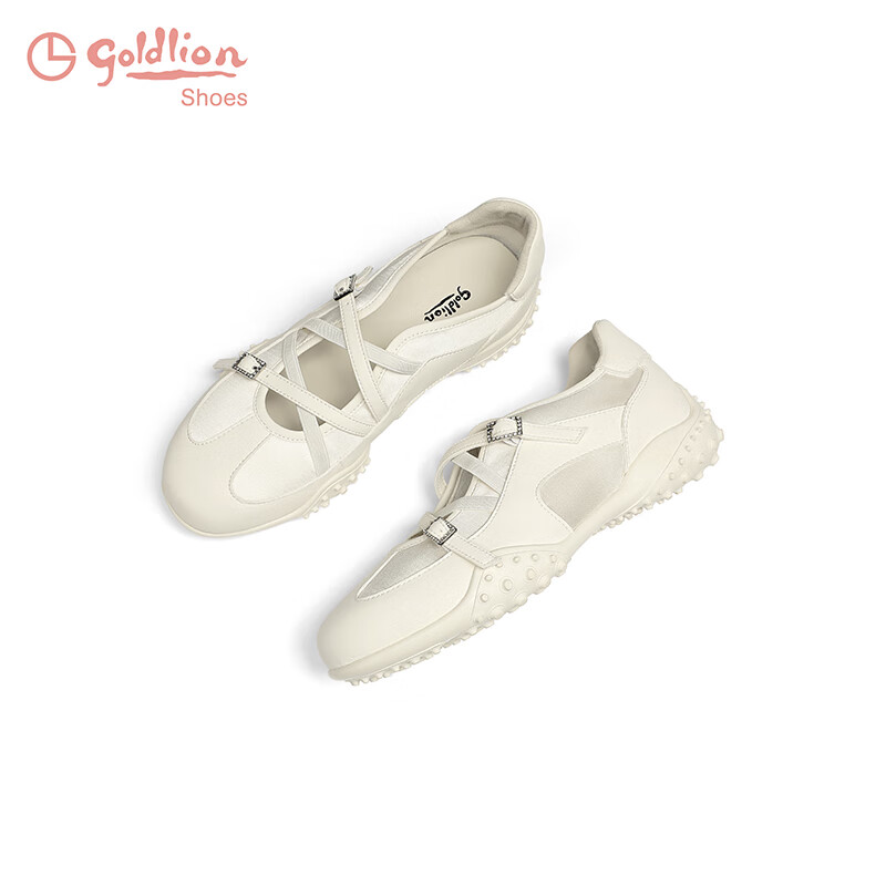 Goldlion Women's Ballet Mary Jane Shoes French Elegant Low-Cut Casual Sneakers G696530177 White Size 40