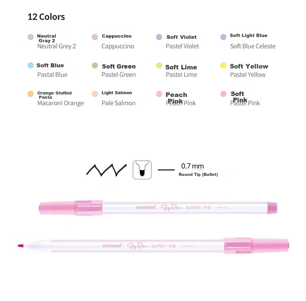 Monami Super Pastel Water-Based Pens, Watercolor Pens, Outline Pens for Students' Drawing Practice, Journaling, Coloring Pens, 0.724 Color Set, 04045Z24 Watercolor Pens 5