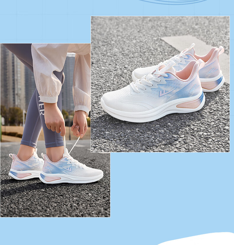 Warrior Official Women's Sports Shoes Spring Summer New Thick Sole Casual Shoes 1611 White Blue Pink Size 38 12