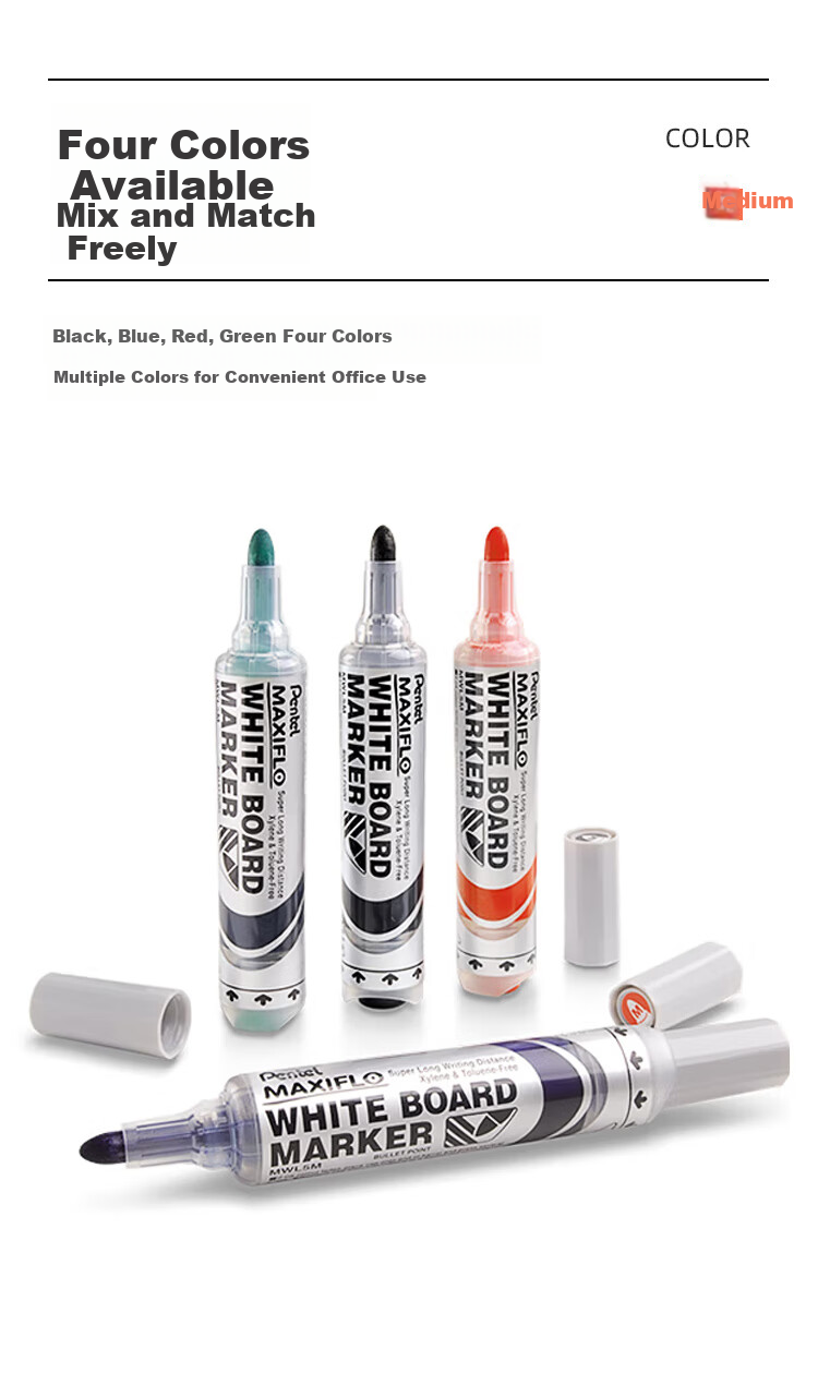 Pentel Whiteboard Marker, 2mm Direct Liquid Thick Round Tip, Erasable Marker, Imported, MWL5M, Black (Pack of 5) 4