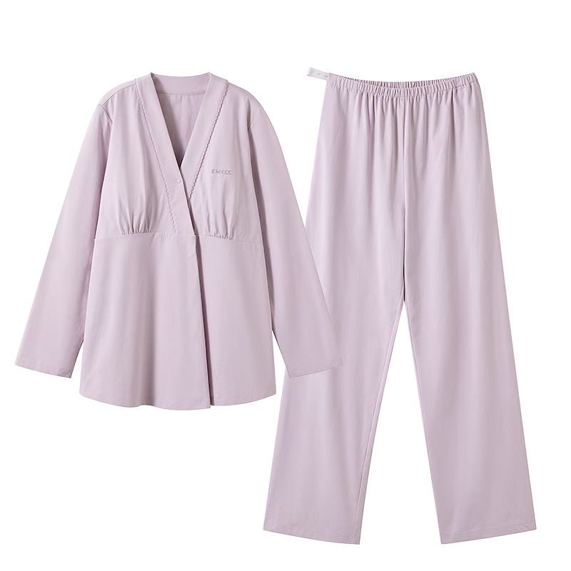 Manxi Spring and Autumn Thin Maternity Nursing Top Breathable Outwear with Built-in Chest Pads Purple L