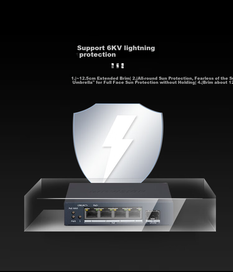 HIKVISION Surveillance Switch, 10 Gigabit Ethernet Ports, 8 POE Ports, 1 Electrical Port, 1 Optical Port, Power Over Ethernet, Unmanaged Splitter, Metal Shell, Lightning Protection, 3E0510P-E 3
