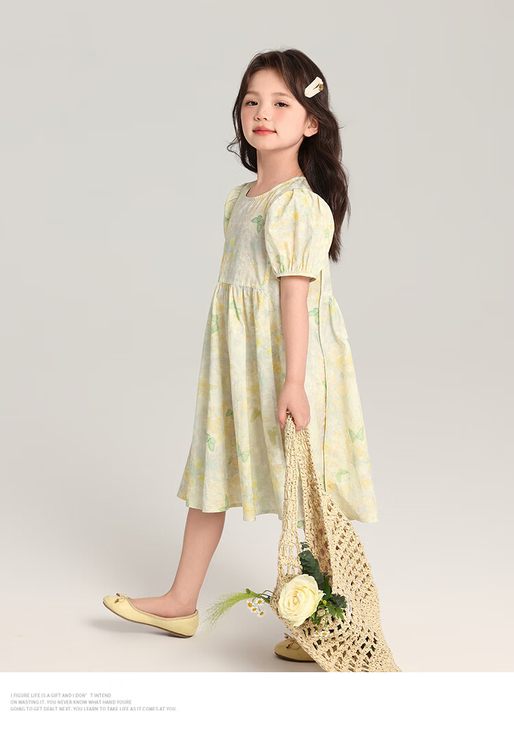Budinghalu Girls' Pure Cotton Cute Dress, Summer New Style for Older Children, Butterfly Floral Print Dress, Versatile Princess Dress for Kids 13