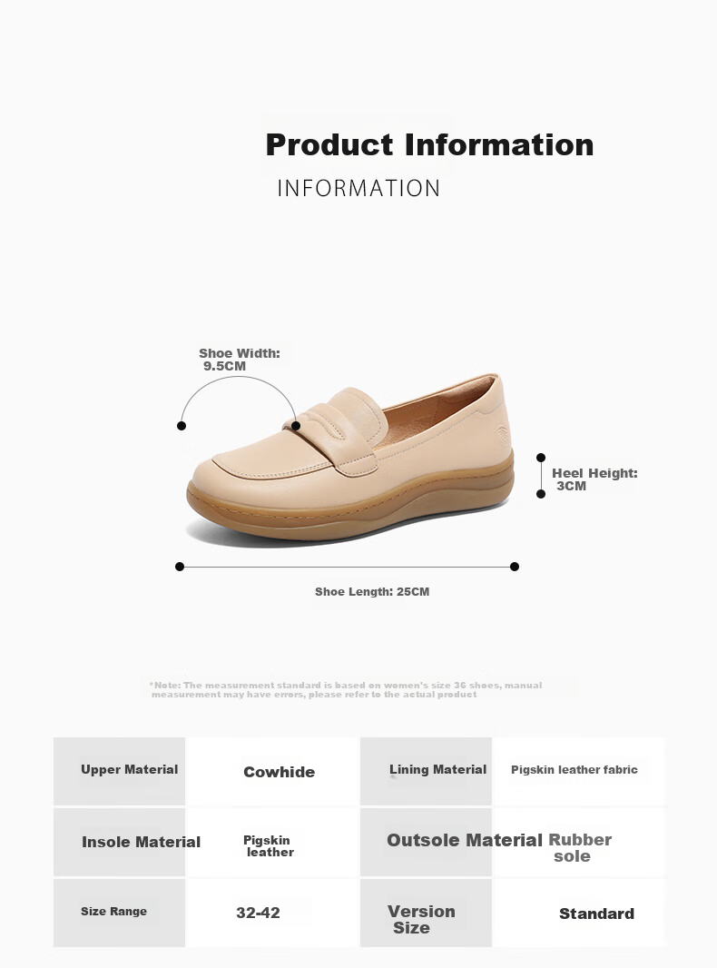 SENDA Women's Loafers, Soft Sole, Comfortable, British Style, Cowhide, Slip-On, Single Shoes 4CF25AA4 Black 35 15